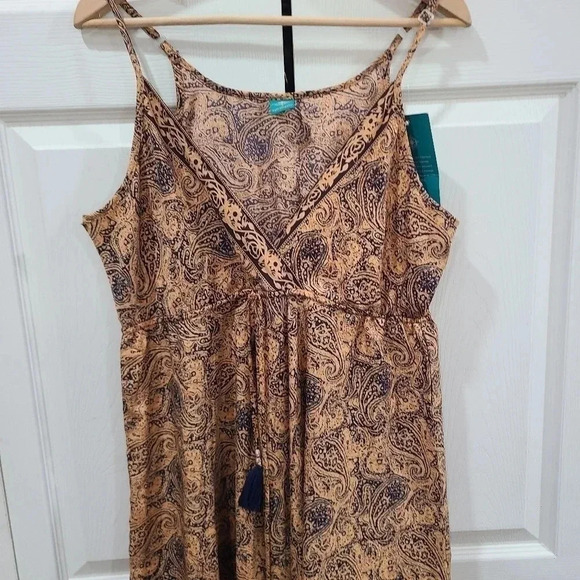 NWT Aller Simplement‎ Women's One Size Maxi Dress Brown Orange Paisley Print - Picture 4 of 8